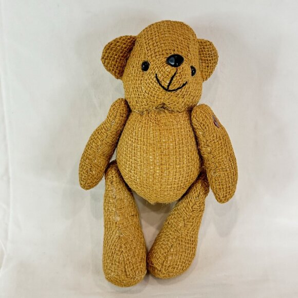 Vintage Beige Burlap Jointed Teddy Bear Stuffed Animal 9" Button Joints - Picture 1 of 7